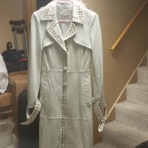 Cache Geniune white leather coat